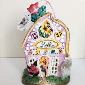 Blue Sky Clayworks Easter Bunny Headquarters Tealight Candle Cottage House New